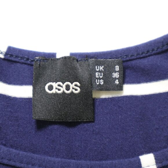 ASOS US 4 T Shirt Dress Short Sleeve Jersey Knit Blue White Stripe - Picture 7 of 8